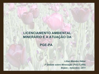 1 LICENCIAMENTO AMBIENTAL MINERÁRIO E A ATUAÇÃO DA PGE-PA  Lilian Mendes Haber         2º Debate sobre Mineração (PUC/TJ/PA) Belém - Setembro -2011 