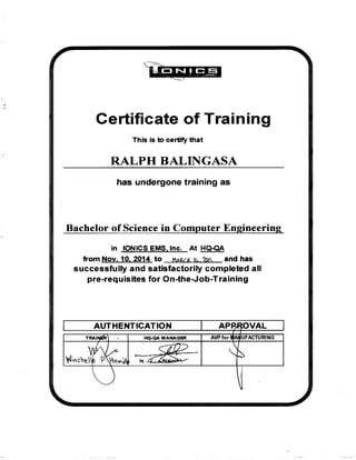 IONICS_Certificate of Training