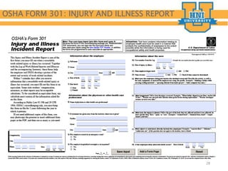 OSHA FORM 301: INJURY AND ILLNESS REPORT
28
 