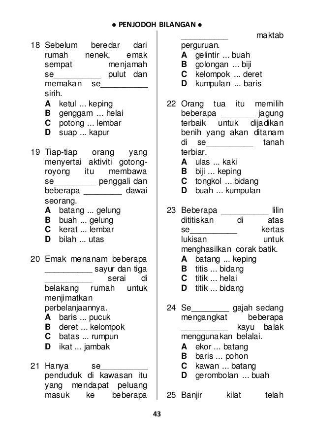 300 Soalan Penjodoh Bilangan