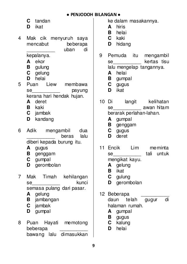 Latihan Penjodoh Bilangan Tahun 4 30 latihan penjodoh bilangan
