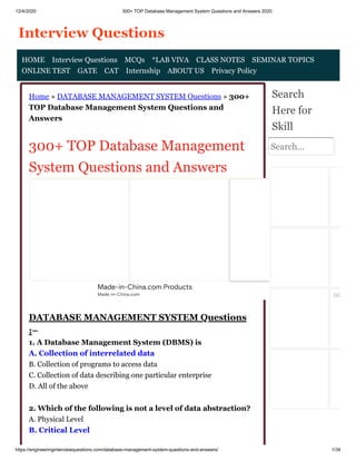 300+ top database management system questions and answers 2020 | PDF ...