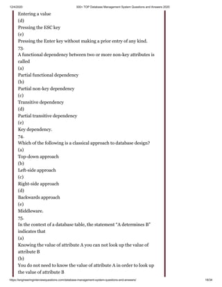 300+ top database management system questions and answers 2020 | PDF
