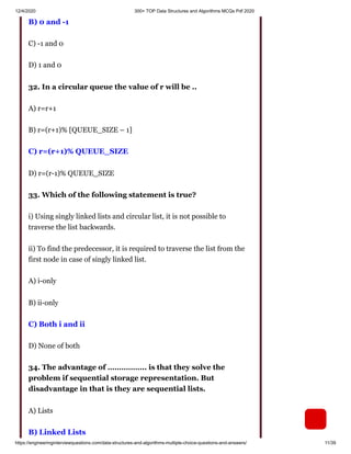 300+ top data structures and algorithms mc qs pdf 2020 | PDF