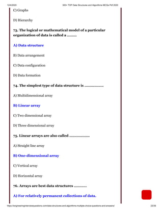 300+ top data structures and algorithms mc qs pdf 2020 | PDF