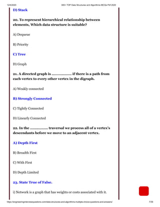 300+ top data structures and algorithms mc qs pdf 2020 | PDF image.