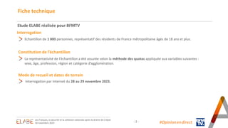 - 2 -
Fiche technique
#Opinion.en.direct
Etude ELABE réalisée pour BFMTV
Interrogation
Echantillon de 1 000 personnes, rep...