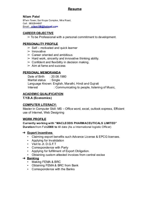 Resume Nilam D Resume Nilam D