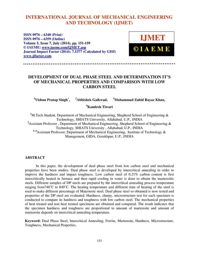 DEVELOPMENT OF DUAL PHASE STEEL AND DETERMINATION OF IT'S MECHANICAL ...