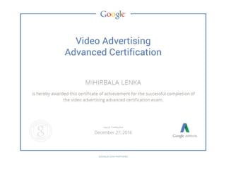 video advertising- Certification