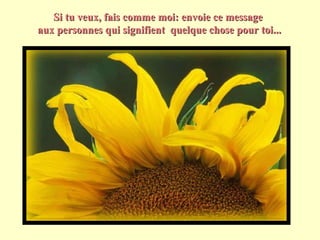 Si tu veux, fais comme moi: envoie ce message  aux personnes qui signifient  quelque chose pour toi... 