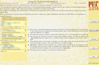 3.016 Home
Full Screen
Close
Quit
c W. Craig Carter
Lecture 05 Mathematica R Example 14
Worked Example (part A): Visualizing the Spinodal and Common Tangent Construction
notebook (non-evaluated) pdf (evaluated, color) pdf (evaluated, b&w) html (evaluated)
The spinodal and common tangent construction is a fundamental thermodynamic concept used for the creation of an alloy phase diagram
from molar-free energies. This construction appears repeatedly in studies of materials.
An example of visualizing this construction as a function of temperature will be worked out in detail for the case of a single curve and a
binary alloy.
First, we will work out all the steps in detail that are used to build up a single visualization, and then we will collect it all together in a
reusable function.
A prototype molar free energy of mixing using the same xlogx function for
the ideal entropy of mixing terms. The temperature term is a scaled
energy (RT), and it is assumed that enthalpies have been scaled so that
the temperatures of interest (if there are any) are between T=0 and T=10.
1
xlogx@0D =
xlogx@1D = xlogx@0.0D = xlogx@1.0D = 0;
xlogx@x_D := x Log@xD
Gmolar@X_, T_D :=
5 X H1 - XL + T Hxlogx@XD + xlogx@1 - XDL + X ê 2
Here is the shape of our prototype free energy at T=3/2
2p1 = Plot@Gmolar@x, 3 ê 2D,
8x, 0, 1<, PlotStyle Ø ThickD
We will need the bounds of the above graphics object:
3
88graphxmin, graphxmax<,
8graphymin, graphymax<< =
PlotRange ê. AbsoluteOptions@p1, PlotRangeD
First let's determine where the spinodal region (by finding where the
second derivative with respect to composition is negative
4ddg = D@Gmolar@x, 3 ê 2D, 8x, 2<D
Then, use RegionPlot to illustrate the range over which spinodal decompo-
sition is spontaneous
5
p2 = RegionPlot@ddg < 0,
8x, graphxmin, graphxmax<,
8T, graphymin, graphymax<,
PlotStyle Ø RGBColor@0, 1, .5, 0.1DD
Show them both together to identify the spinodal region
6Show@p1, p2D
1: We cook up a prototypical molar free-energy as a function of molar composition, X, and temperature
T. The x log x terms are calculated with a handy function, xlogx , which will handle the zeroes without
numerical diﬃculty at 0 Log[0].
2: The molar free-energy is plotted at a particular temperature (T = 1.5) and assigned to a symbol, pl.
3: We will need the bounds of the plot to create other graphical objects. We grab the bounds with
AbsoluteOptions and assign them to variables using a handy assignment construction {a,b} =
List.
4: The spinodal region is the easiest to visualize—it is the region where the second derivative of the
molar free-energy is negative. The second derivative is assigned to ddg.
5: RegionPlot evaluates its ﬁrst argument over a square region and ﬁlls where the argument is true.
It is exactly what we need in order to visualize the spinodal region. We use the bounds that we
calculated from the free energy curve as the bounds for RegionPlot.
6: Showing both plots together, we visualize the spinodal region.
 