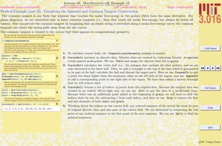 3.016 Home
Full Screen
Close
Quit
c W. Craig Carter
Lecture 05 Mathematica R Example 15
Worked Example (part B): Visualizing the Spinodal and Common Tangent Construction
notebook (non-evaluated) pdf (evaluated, color) pdf (evaluated, b&w) html (evaluated)
The common tangent is any ﬁnite line segment that touches the molar free-energy at two points which have the same derivative. For
phase diagrams, we are interested only in lower common tangents (i.e., lines that touch the molar free-energy, but always lie below all
values). One can picture the common tangent by imagining that an elastic string is stretched along a molar free-energy curve; the common
tangents are where the string pulls away from the the curves.
The common tangent is related to the convex hull that appears in computational geometry.
We can use the ConvexHull to find the common tangent lines; this
function is in the Computational Geometry Package.
1<< ComputationalGeometry`
First we compute a list of values along the molar free energy curve, then
compute those that lie outside the common tangent(s) (i.e., the convex
hull). Because the points are given in order, we might as well
sort them on the way back out. Note, the convex hull program gives the
indices of the vertices that are on the hull.
2
npoints = 100;
gvals = Table@8x, Gmolar@x, 3 ê 2D<,
8x, 0, 1, 1 ê N@npoints - 1D<D;
We only want the lower convex hull; therefore we add some "fictive"
points to the beginning and the end of the data. The the fictive points
add a rectangle to the top of the curve that should be part of the com-
puted convex hull.
3
gmax = Max@Transpose@gvalsD@@2DDD;
PrependTo@gvals, 80, 10 * Abs@gmaxD<D;
AppendTo@gvals, 81, 10 * Abs@gmaxD<D;
After we compute this hull, we shift the hull by one and take off its first
and last element. We strip the first and last element from the discrete
values of free energy as well.
4
chull = Sort@ConvexHull@gvalsDD;
chull = Drop@Drop@chull - 1, 1D, -1D
gvals = Drop@Drop@gvals, 1D, -1D
The common tangent(s) correspond to gaps in the vertex list of the
common tangent. We will use Split to find the set of continous sequences.
5convexparts = Split@chull, HÒ2 - Ò1 < 2L &D
881, 2, 3, 4, 5, 6<, 895, 96, 97, 98, 99, 100<<
1: To calculate convex hulls, the ComputationalGeometry package is needed.
2: ConvexHull operates on discrete data. Discrete data are created by evaluating Gmolar at npoints
evenly-spaced mesh-points. We use Table and assign the discrete data list to gvals.
3: ConvexHull calculates the entire hull (i.e., the polygon that encloses all other points), and we are
only interested in the lower hull. Thus, we add a rectangle to the top of the data which is guaranteed
to be part of the hull, calculate the hull and discard the upper parts. Here we use PrependTo to add
a point ten times higher than the maximum value on the left side of the region, and use AppendTo
to add a corresponding point to the right side of the region. We have thus added a known rectangle
that we will remove later.
4: ConvexHull returns a list of indices of points from the original data. Because the original data was
created in an orderly left-to-right way, we can use Sort to put the data in a predictable form.
Because there was an additional point added at the beginning of gvals, we will need to shift the
indices down by one (by subtracting 1 from each index), and then we use Drop to remove the ﬁrst
and last elements of both chull and gvals.
5: Thinking about the indices on the convex hull, any ordered sequence of the sorted list must be part
of original discrete data and also part of the convex hull. We are interested in connecting the last
point of any isolated sequence to the ﬁrst point of the next sequence. We can use Split to ﬁnd the
isolated sequences.
 
