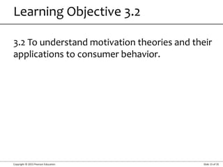 Copyright © 2015 Pearson Education Slide 15 of 35
Learning Objective 3.2
3.2 To understand motivation theories and their
applications to consumer behavior.
 