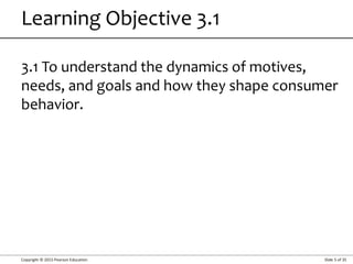 Copyright © 2015 Pearson Education Slide 5 of 35
Learning Objective 3.1
3.1 To understand the dynamics of motives,
needs, and goals and how they shape consumer
behavior.
 