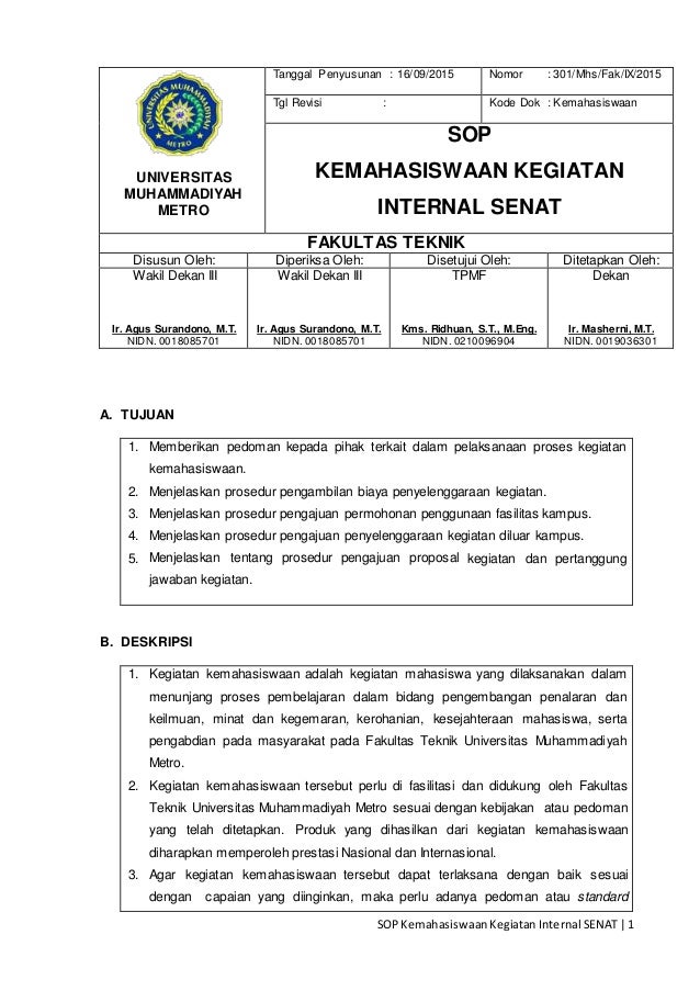 301 sop kemahasiswaan kegiatan internal senat ft um metro