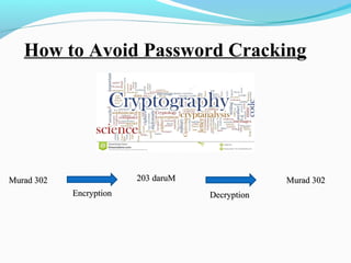 How to Avoid Password Cracking
Murad 302Murad 302
EncryptionEncryption
203 daruM203 daruM
DecryptionDecryption
Murad 302Murad 302
 
