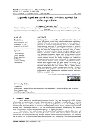A genetic algorithm-based feature selection approach for diabetes ...