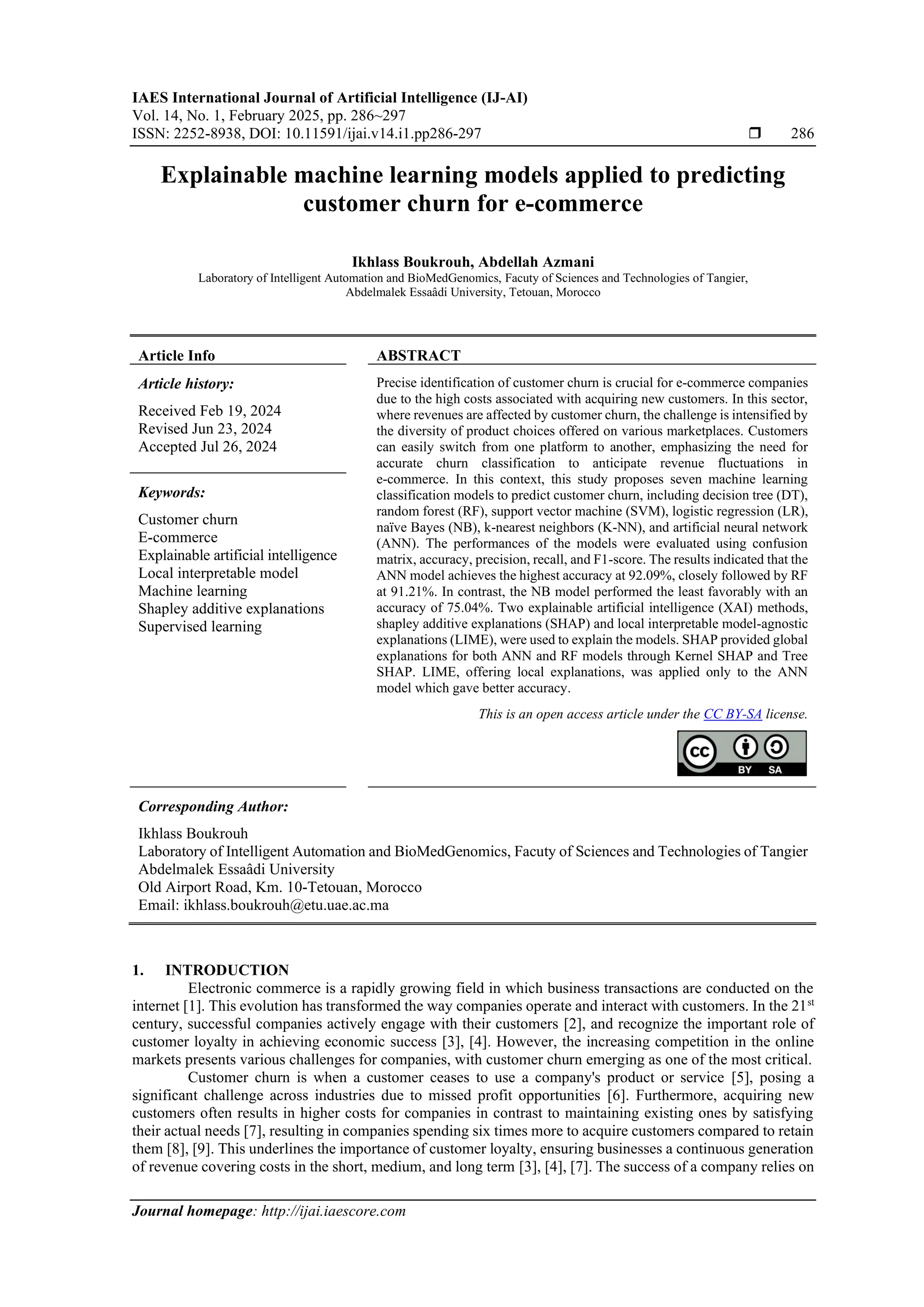 Explainable machine learning models applied to predicting customer ...