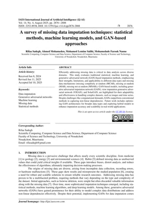 Asurvey of missing data imputation techniques: statistical methods ...