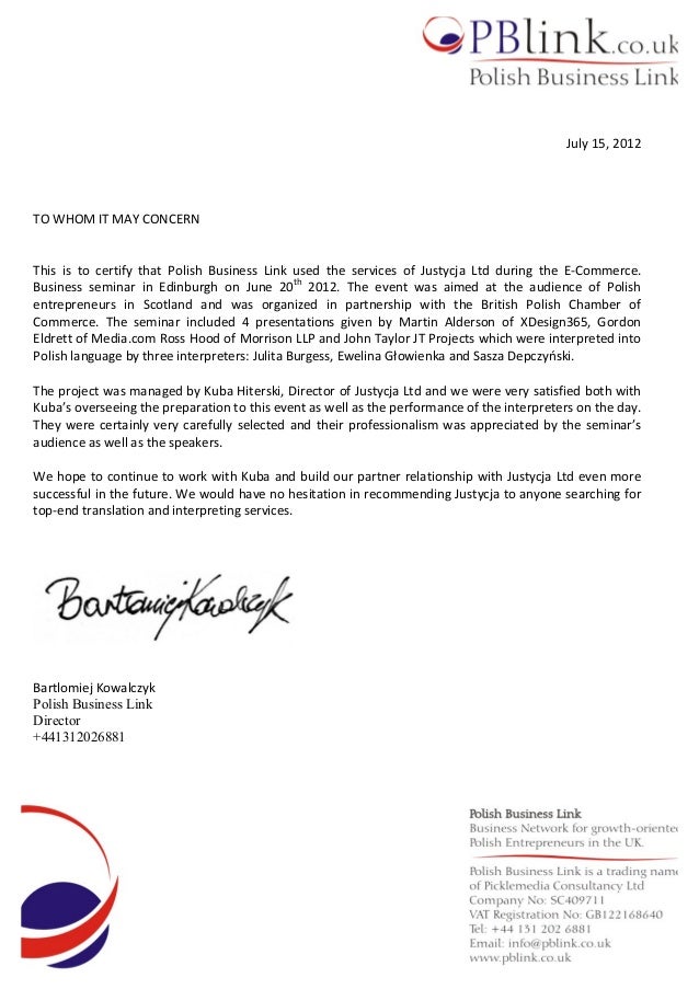 recommendation letter for justycja ltd recommendation letter for interpreter