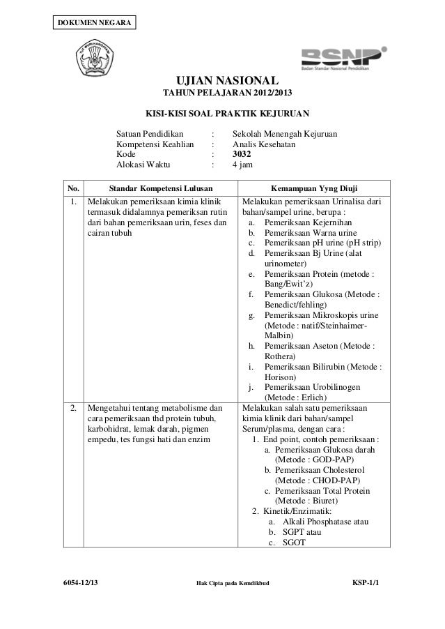 Contoh Soal Kasus Kimia Klinik Analis Kesehatan - Bagikan Contoh