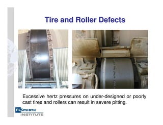 Excessive hertz pressures on under-designed or poorly
cast tires and rollers can result in severe pitting.
Tire and Roller Defects
Tire and Roller Defects
 