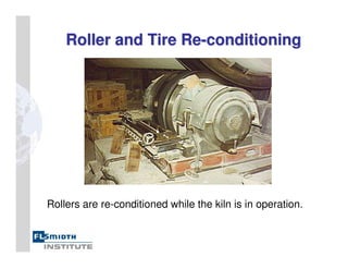 Roller and Tire Re
Roller and Tire Re-
-conditioning
conditioning
Rollers are re-conditioned while the kiln is in operation.
 
