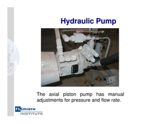 Hydraulic Pump
Hydraulic Pump
The axial piston pump has manual
adjustments for pressure and flow rate.
 