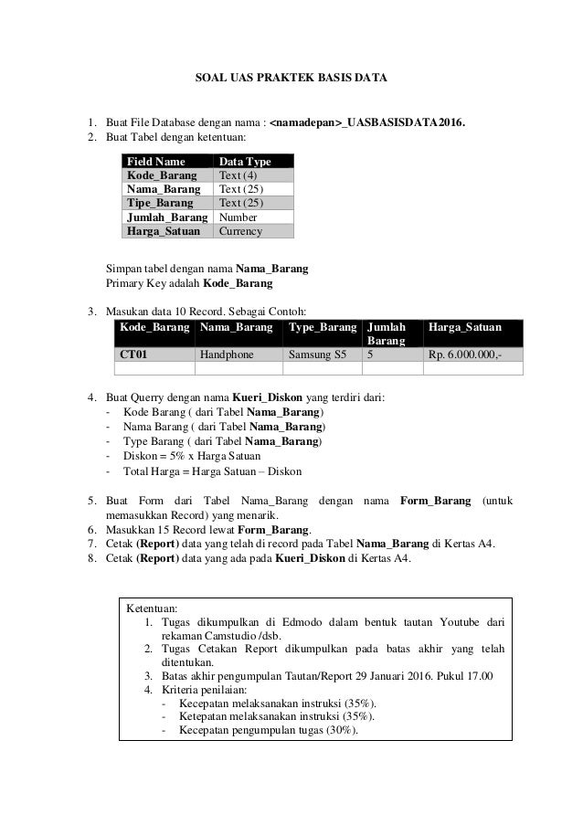 Soal Ujian Praktek Ms Access