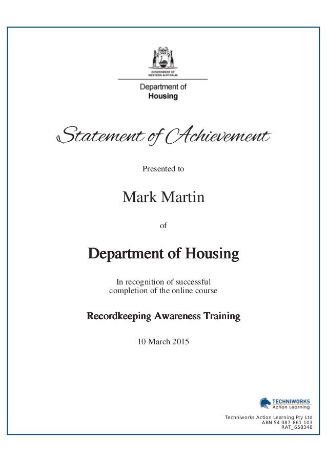 Recordkeeping Awareness Training (DoH, SoA, 2015)