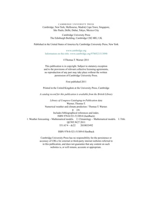 Numerical Weather and Climate Prediction Thomas Tomkins Warner | PDF