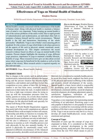 Effectiveness of Yoga on Mental Health of Students | PDF