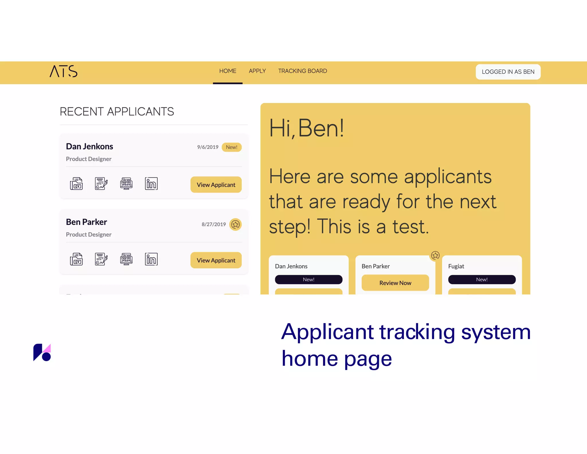 Applicant tracking system
home page
 