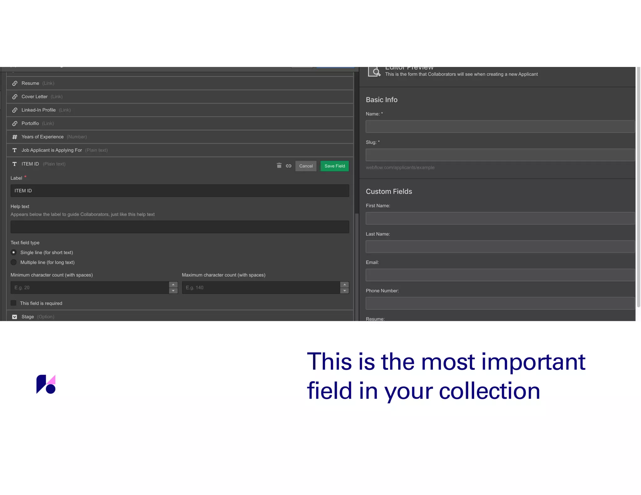 This is the most important
field in your collection
 