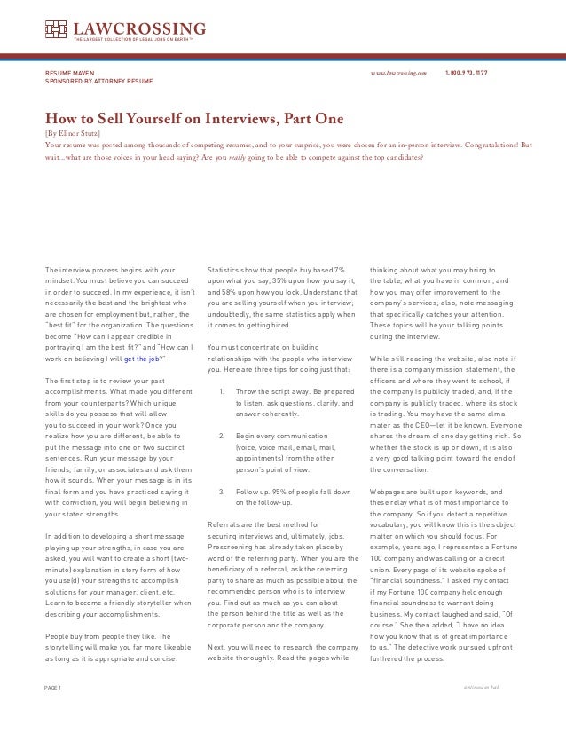 How to Sell Yourself on Interviews, Part One