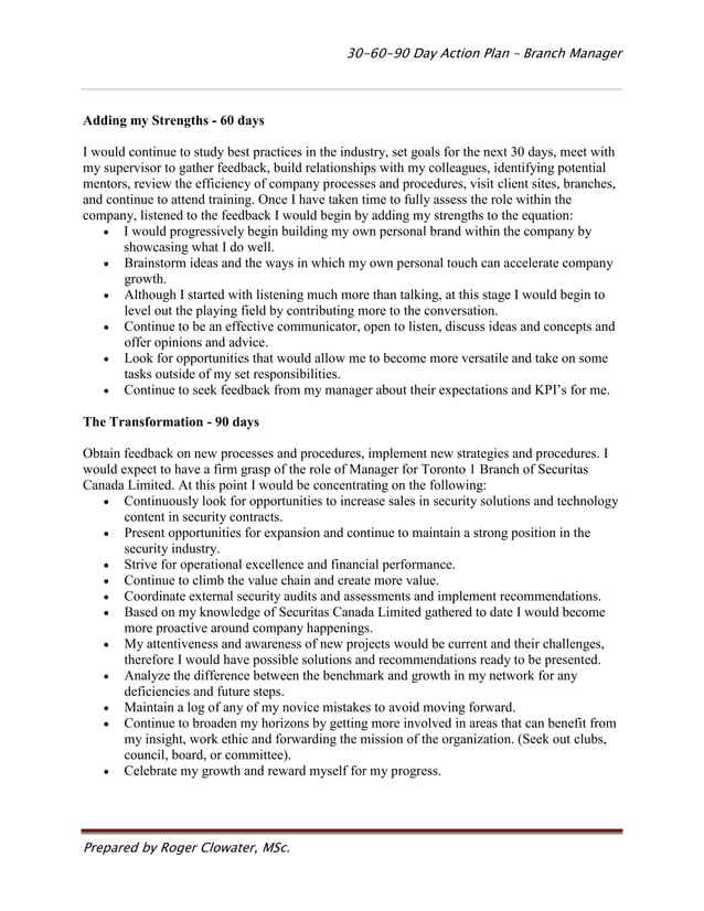 306090 day action plan for securitas canada limited