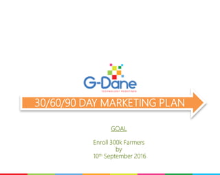 30/60/90 DAY MARKETING PLAN
GOAL
Enroll 300k Farmers
by
10th September 2016
 