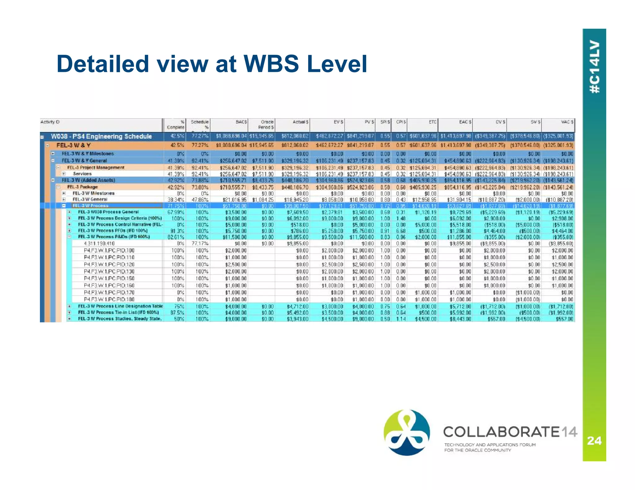 Detailed view at WBS Level
 