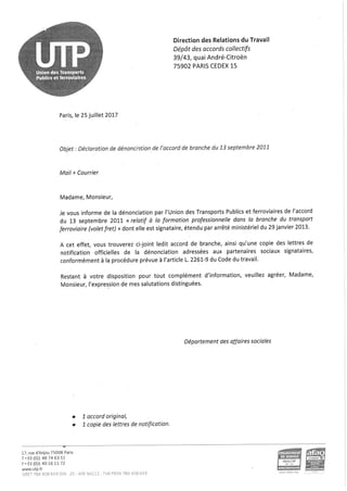 Ferroviaire : dénonciation accord 2011 formation