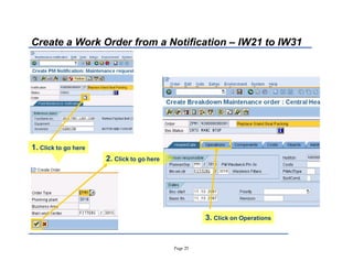 Page 25
Create a Work Order from a Notification ± IW21 to IW31
1. Click to go here
2. Click to go here
3. Click on Operations
 
