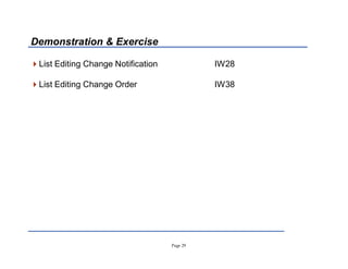 Page 29
List Editing Change Notification IW28
List Editing Change Order IW38
Demonstration  Exercise
 
