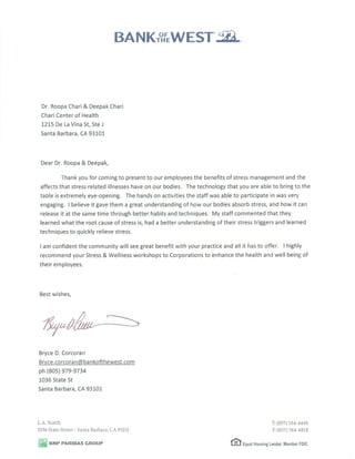 Endorsement Letter - Bank of the West