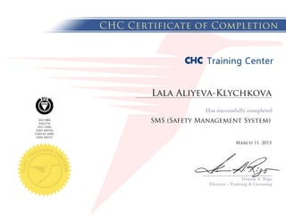Lala Aliyeva-Klychkova
SMS (Safety Management System)
March 11, 2013
 