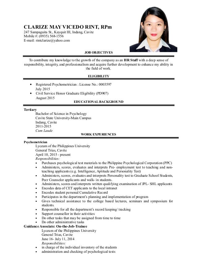 cv rint clarize sample resume in the philippines