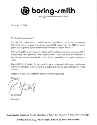 Connell Recommendation letter from Ron Mullet