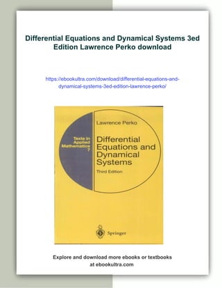 Differential Equations and Dynamical Systems 3ed Edition Lawrence Perko ...