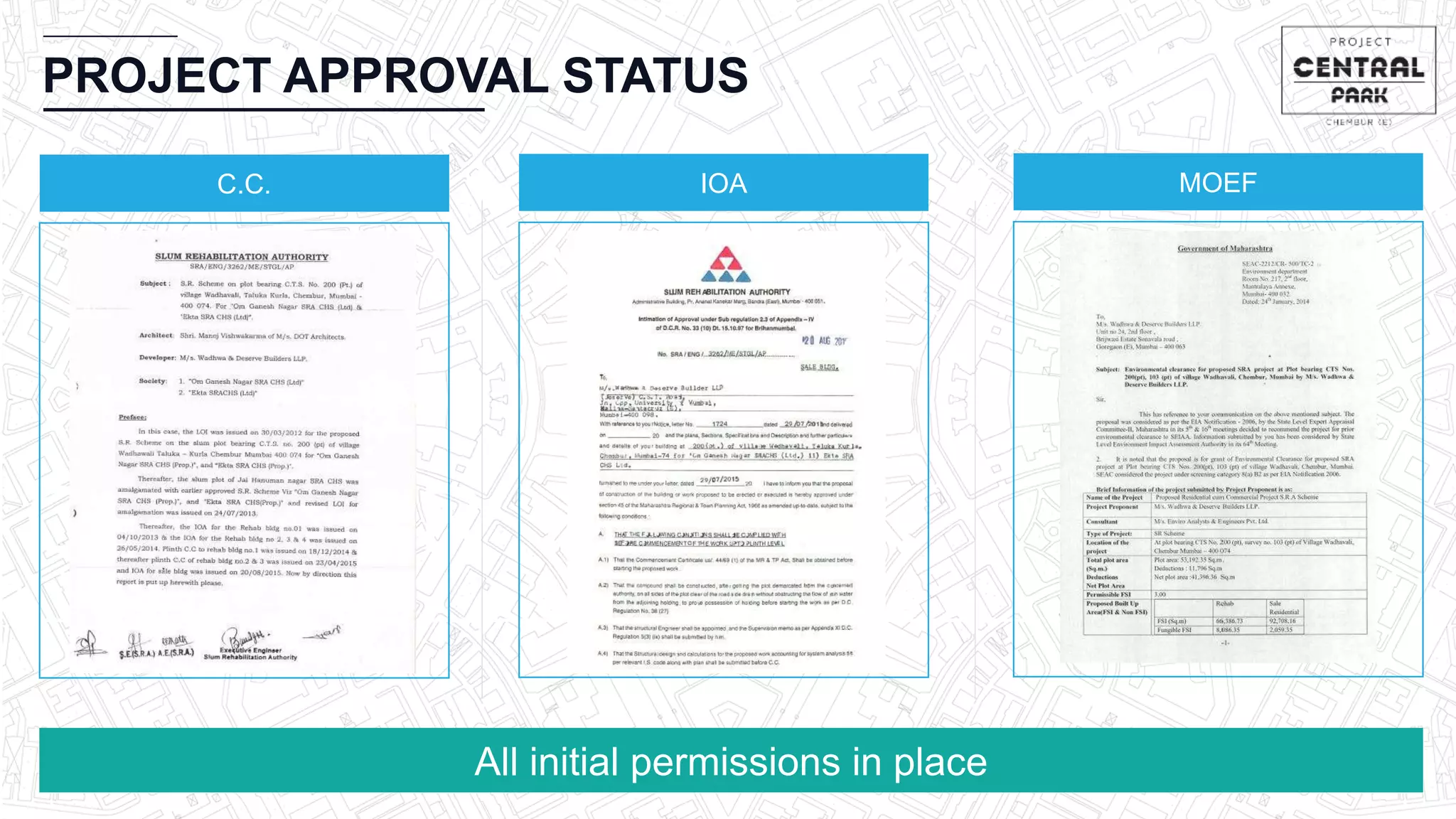 All initial permissions in place
CHEMBUR
PROJECT APPROVAL STATUS
C.C. IOA MOEF
 