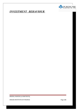 INVESTMENT BEHAVIOUR




MRINAL MANISH (4108078078)

INDIAN INSTITUTE OF FINANCE   Page 106
 