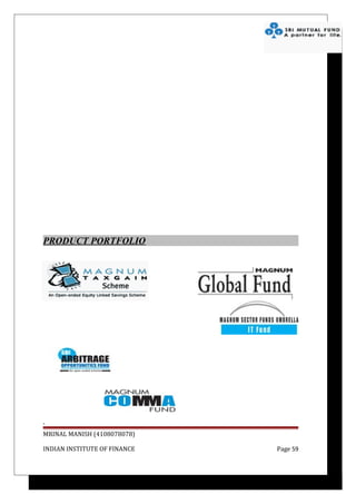 PRODUCT PORTFOLIO




MRINAL MANISH (4108078078)

INDIAN INSTITUTE OF FINANCE   Page 59
 
